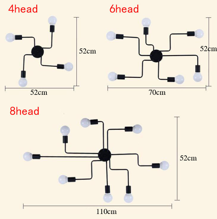 Retro Wrought Iron Multiple Rod Pole Chandelier