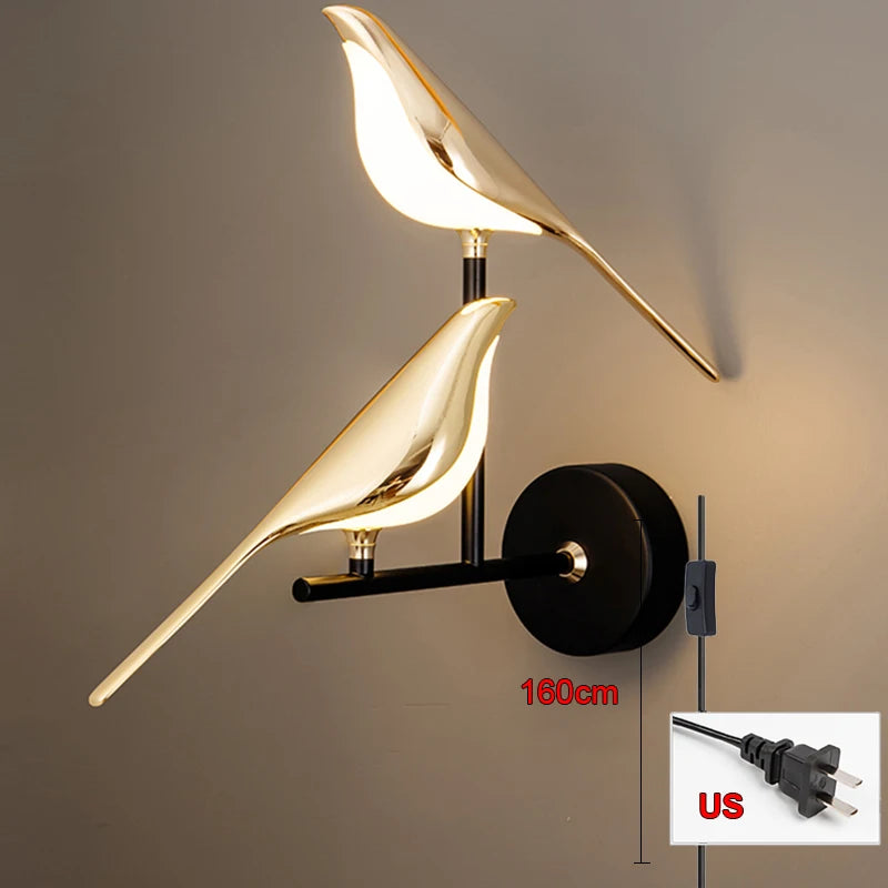 Nordic Magpie Art Design Golden Bird Wall Lights