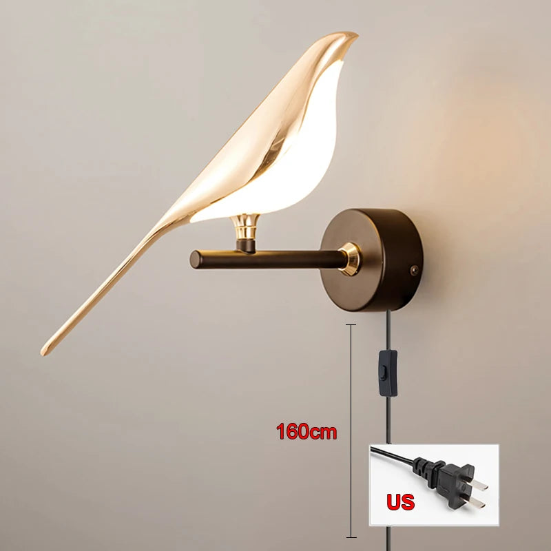 Nordic Magpie Art Design Golden Bird Wall Lights