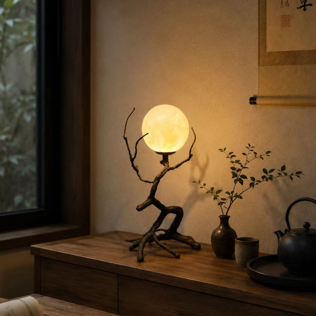 Rustic Wood Grain Moon Table Light