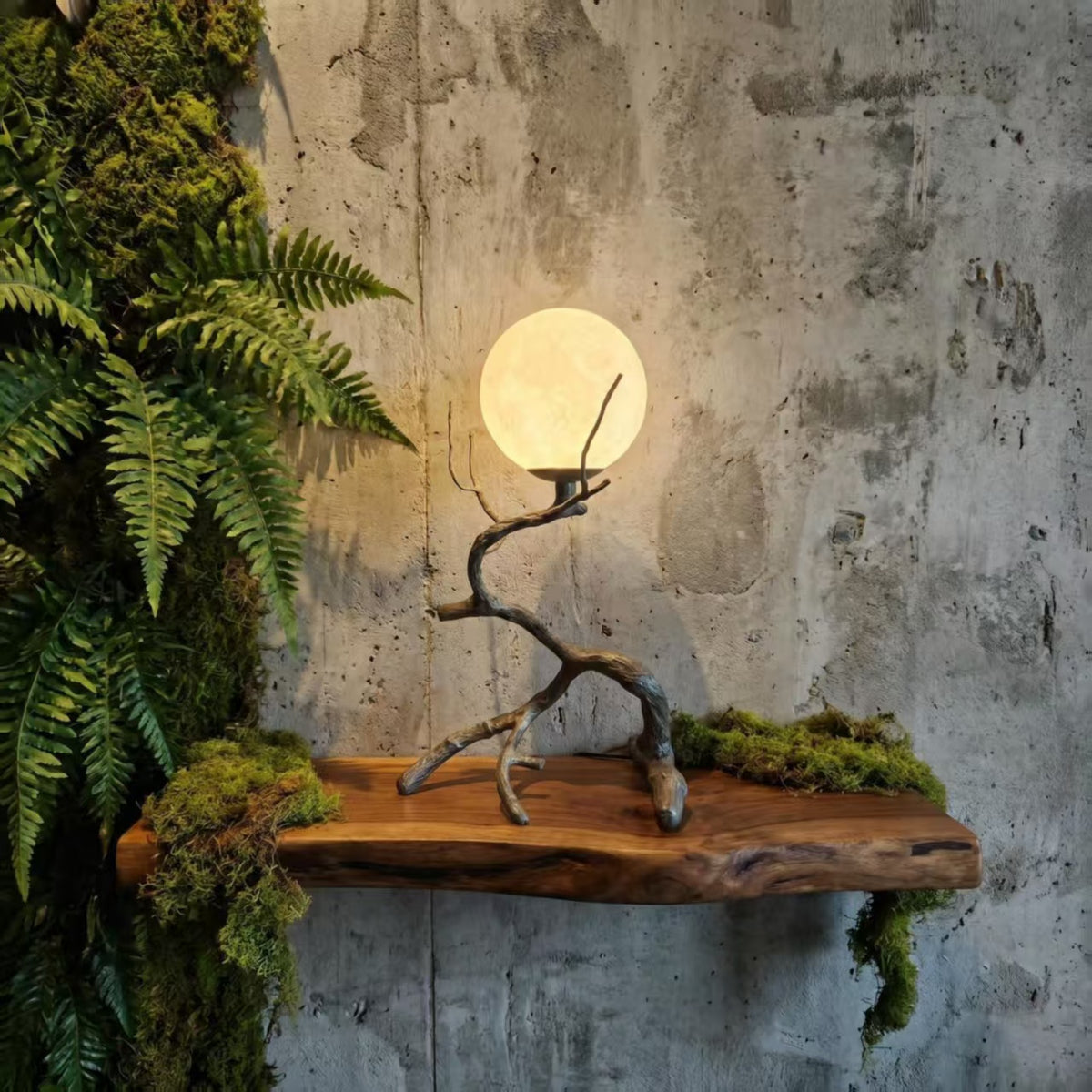 Rustic Wood Grain Moon Table Light