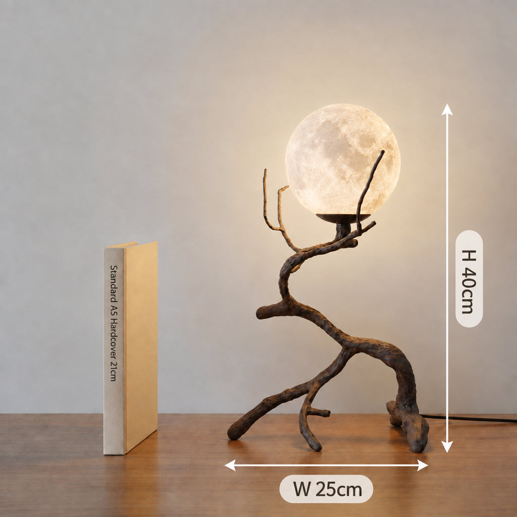 Rustic Wood Grain Moon Table Light
