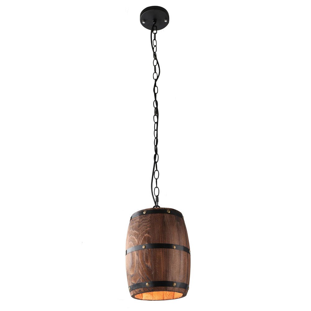 Natural Wood Wine Barrel Pendant Light