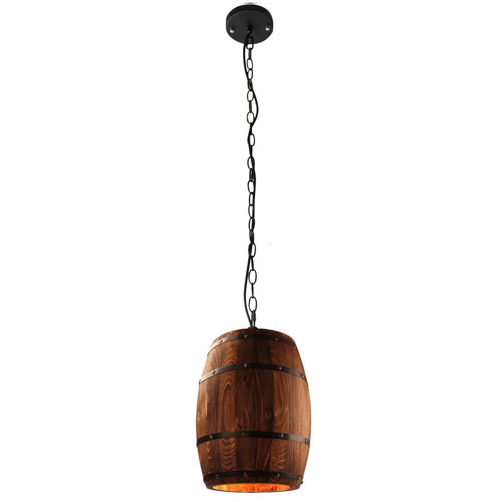 Natural Wood Wine Barrel Pendant Light