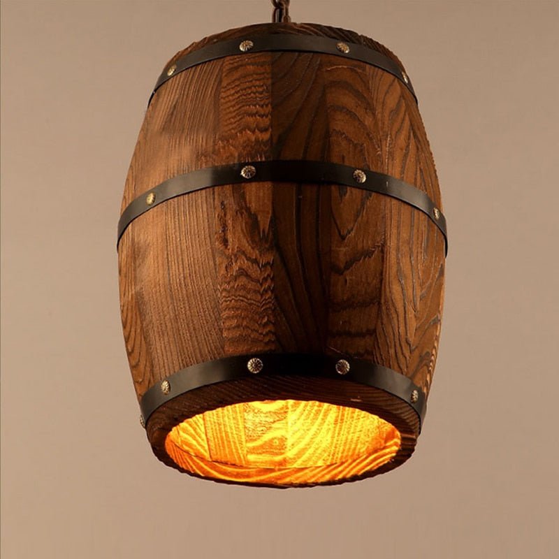 Natural Wood Wine Barrel Pendant Light