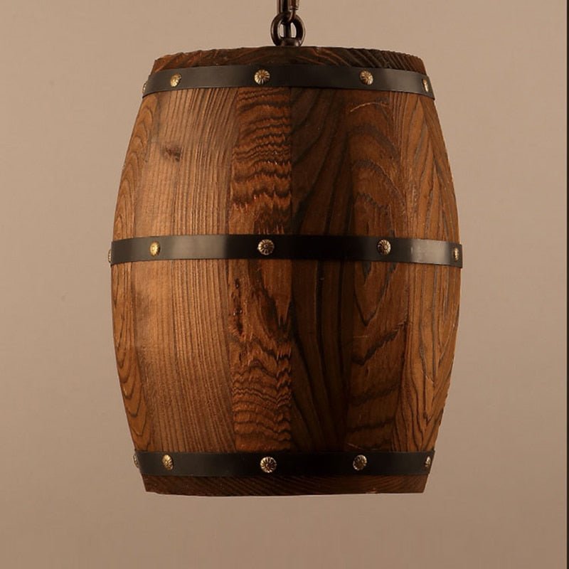 Natural Wood Wine Barrel Pendant Light