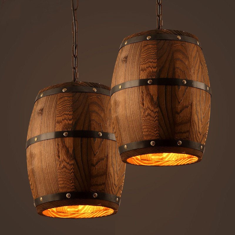 Natural Wood Wine Barrel Pendant Light