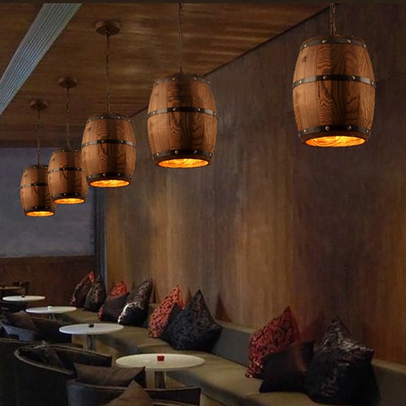 Natural Wood Wine Barrel Pendant Lights - Rustic Elegance for Your Home