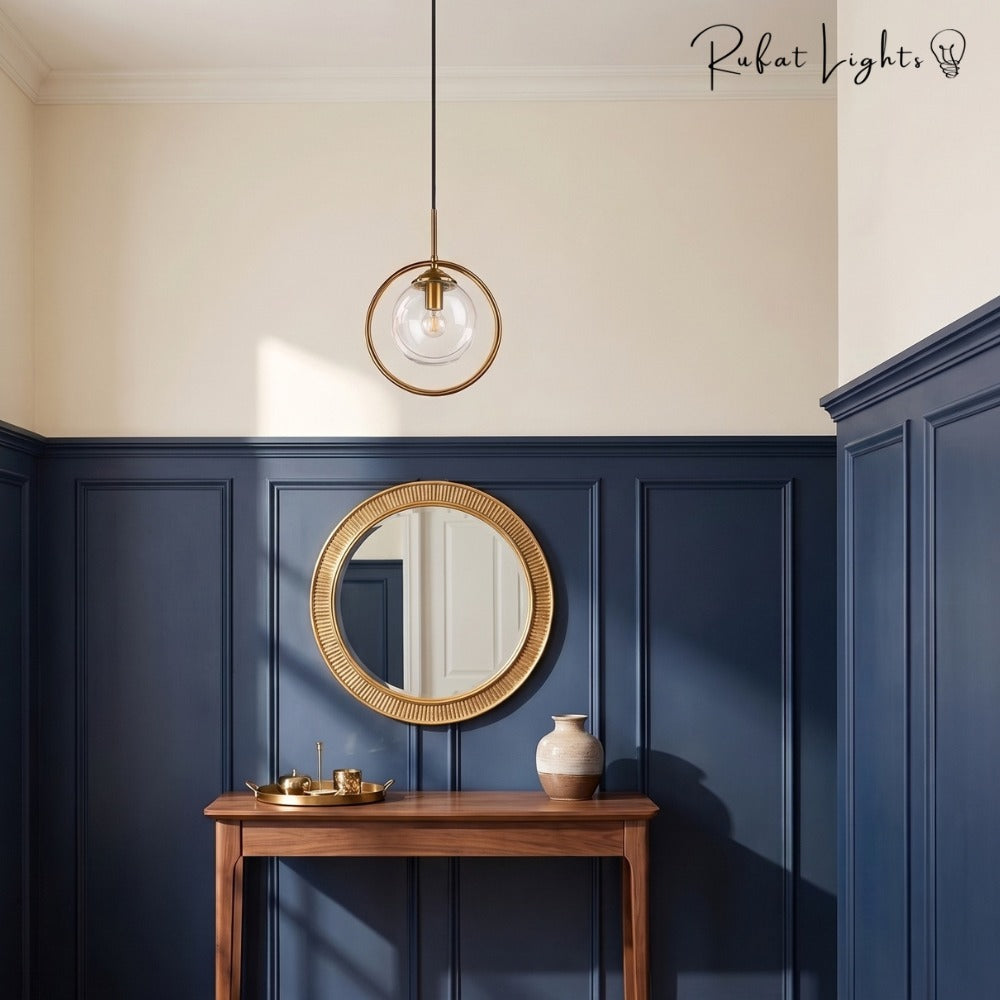Contemporary Metal Ring Glass Pendant Lights Halo in an entryway