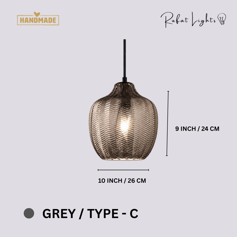 Contemporary Zigzag Glass Pendant Light Grey Type-C dimensions: 10 in (26 cm) wide, 9 in (24 cm) high