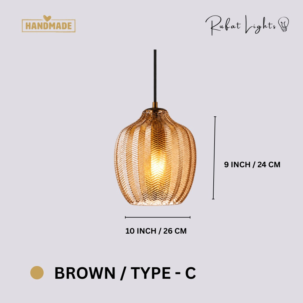 Contemporary Zigzag Glass Pendant Light Brown Type-C dimensions: 10 in (26 cm) wide, 9 in (24 cm) high