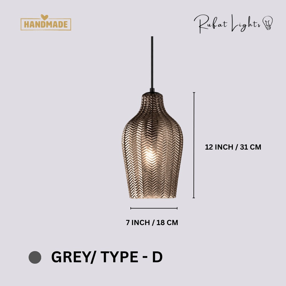 Contemporary Zigzag Glass Pendant Light Grey Type-D dimensions: 7 in (18 cm) wide, 12 in (31 cm) high