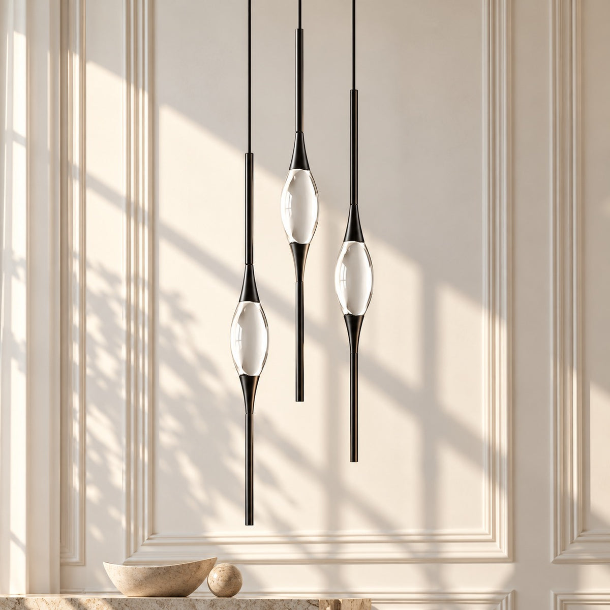 Copper Crystal Pendant Lamp Black pendants in sunlight