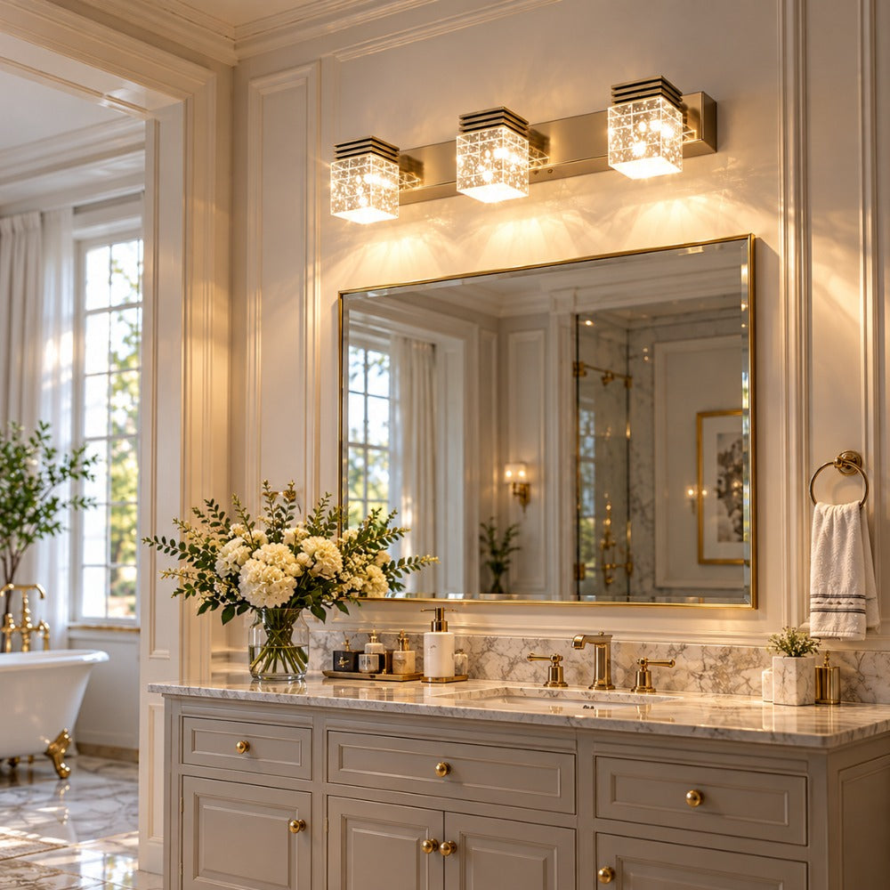 Crystal Sconce LED Wall Lamp above a bathroom mirror