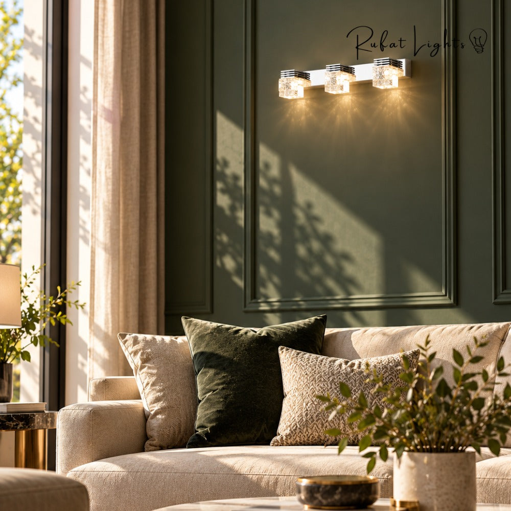 Crystal Sconce LED Wall Lamp above a sofa