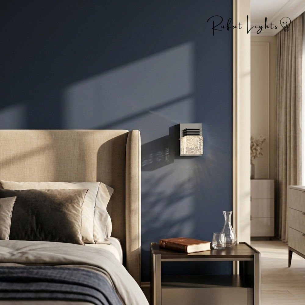 Crystal Sconce LED Wall Lamp beside a bed