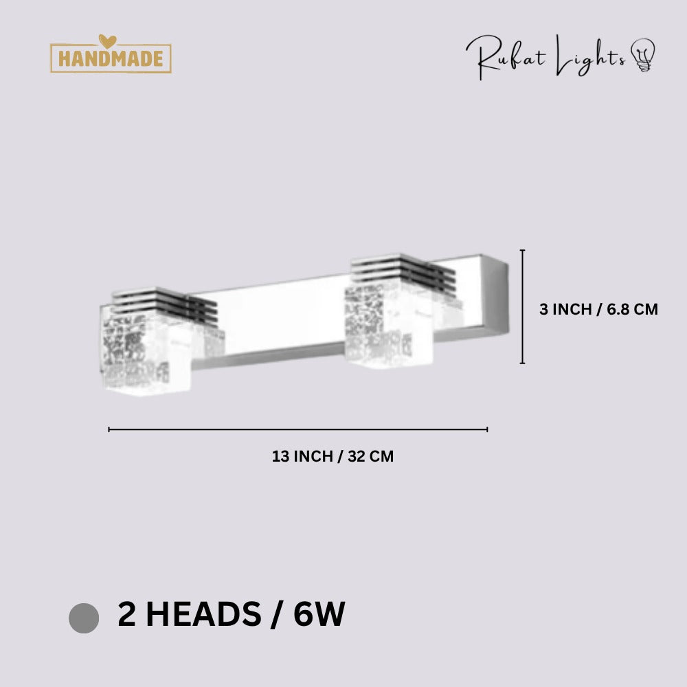 Crystal Sconce LED Wall Lamp 2 Heads/6W dimensions: 13 in (32 cm) wide, 3 in (6.8 cm) high