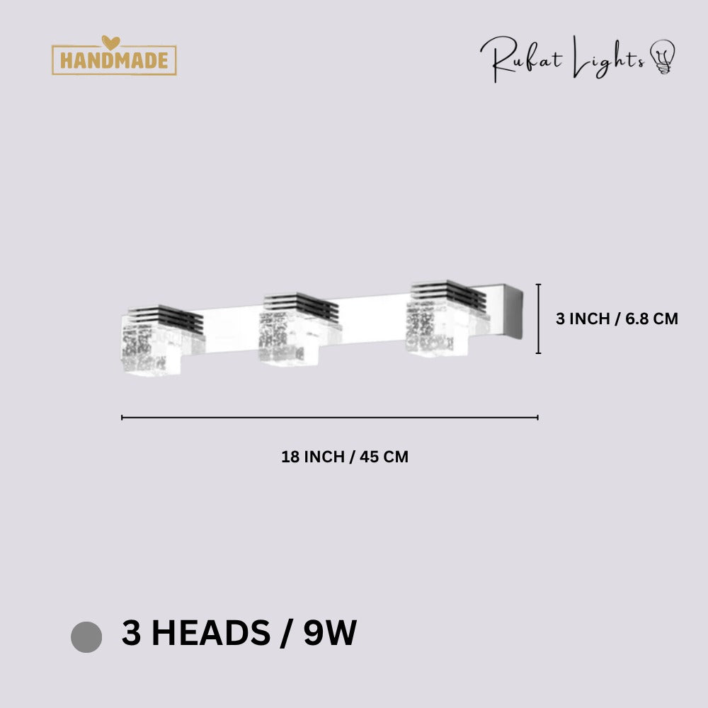 Crystal Sconce LED Wall Lamp 3 Heads/9W dimensions: 18 in (45 cm) wide, 3 in (6.8 cm) high
