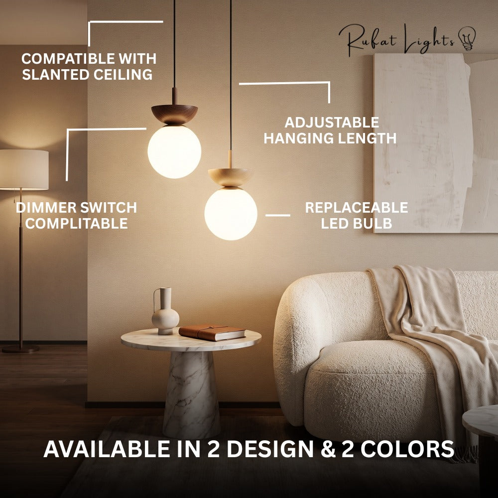 Crystal Sphere Veranda Hanging Light Fixtures features: compatible with slanted ceiling, adjustable hanging length, dimmer switch compatible, replaceable LED bulb, available in 2 designs and 2 colors
