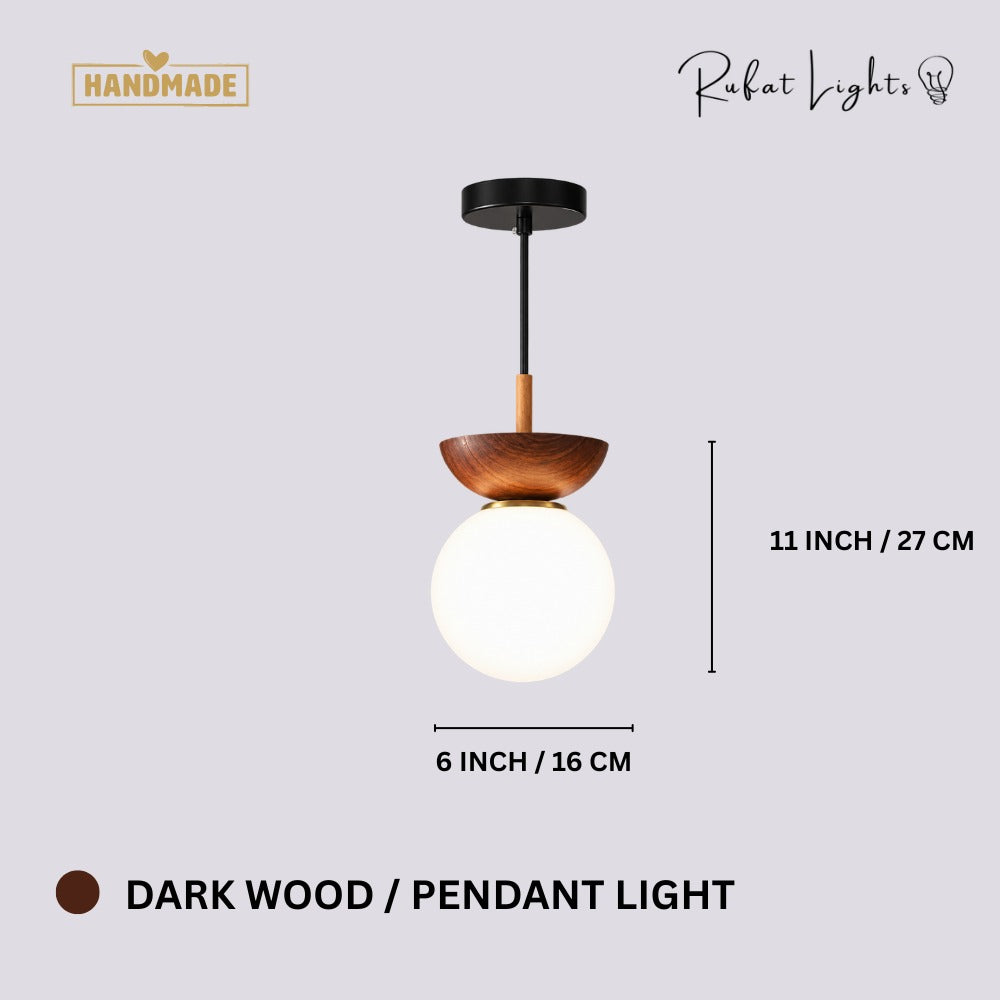 Crystal Sphere Veranda Hanging Light Fixtures Dark Wood pendant light dimensions: 6 in (16 cm) diameter, 11 in (27 cm) high