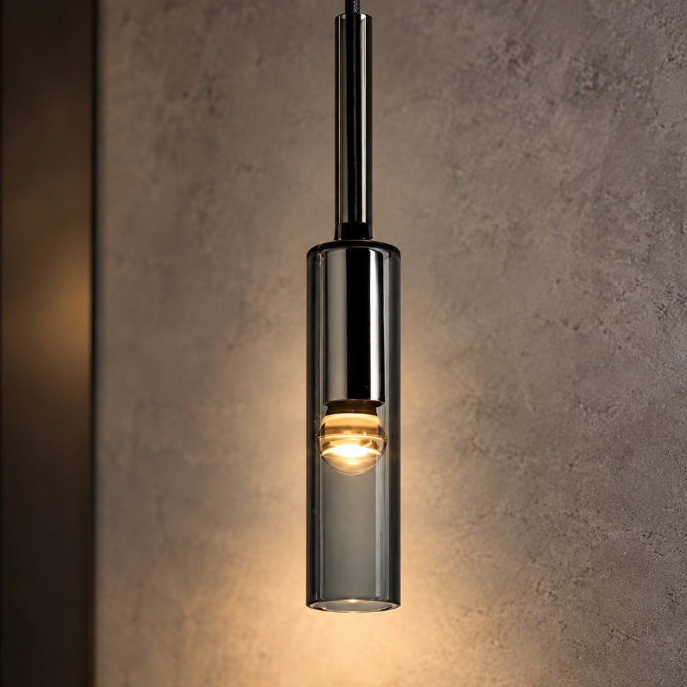 Modern Cylindrical Glass Pendant Light single tube close-up