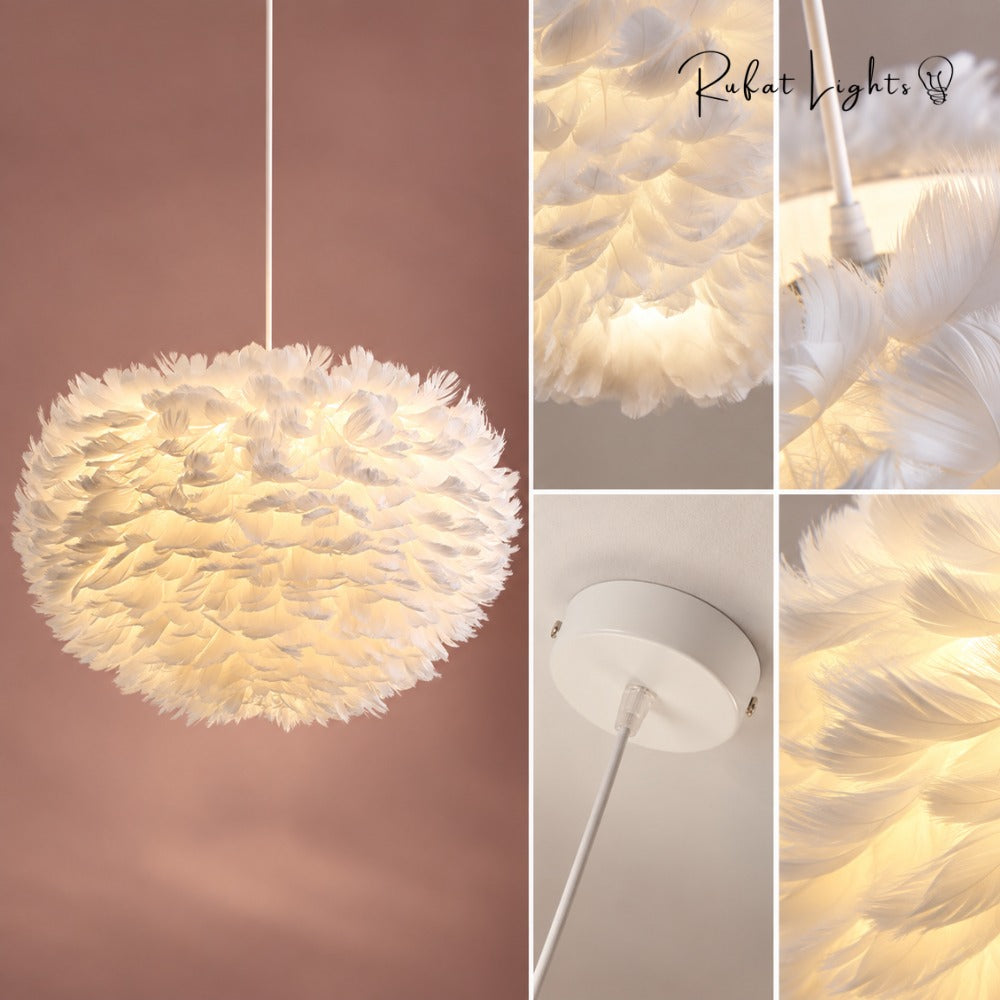 Feather Cloud Fairy Goose Pendant Lamp white feather details
