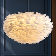 Feather Cloud Fairy Goose Pendant Lamp white close-up against a blue wall