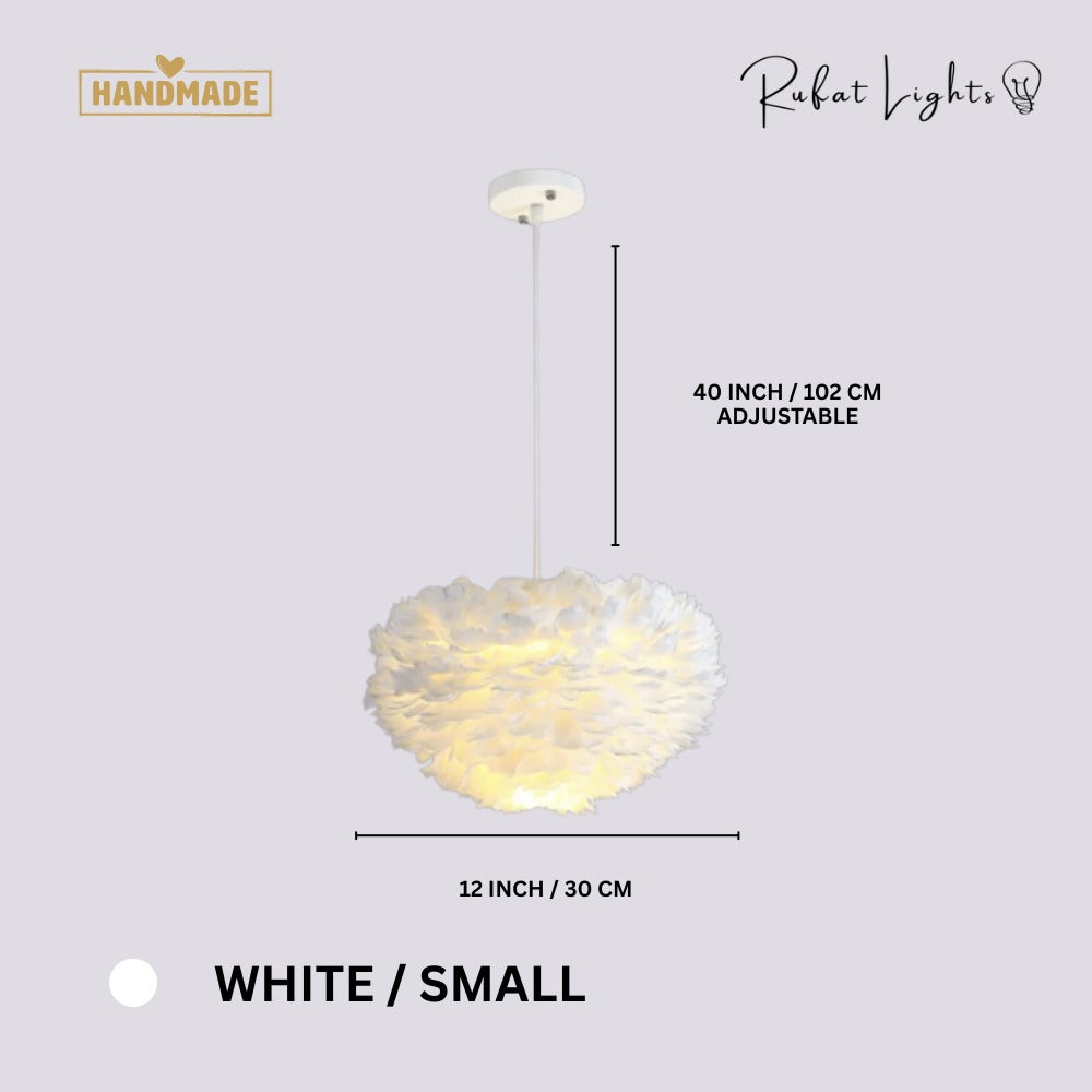 Feather Cloud Fairy Goose Pendant Lamp White Small dimensions: 12 in (30 cm) diameter, 40 in (102 cm) adjustable cord