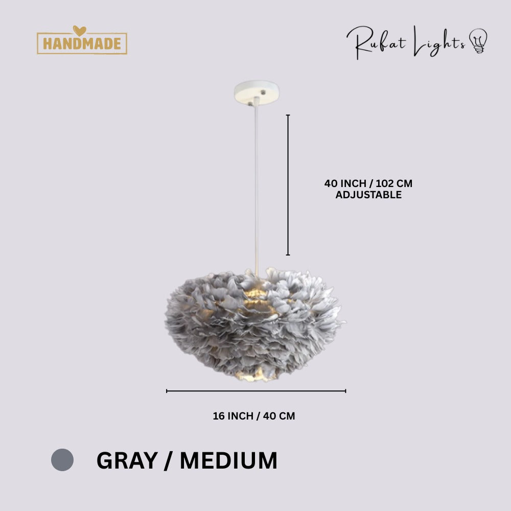Feather Cloud Fairy Goose Pendant Lamp Gray Medium dimensions: 16 in (40 cm) diameter, 40 in (102 cm) adjustable cord