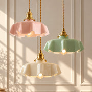 French Glass Floral Pendant Light Light Pink, Light Green and Cream pendant trio
