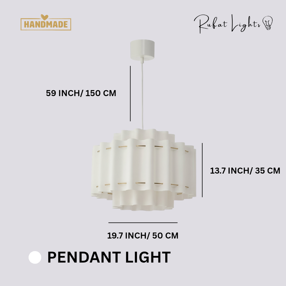 French Wabi-Sabi Light dimensions: 19.7 in (50 cm) wide, 13.7 in (35 cm) high, 59 in (150 cm) adjustable cord