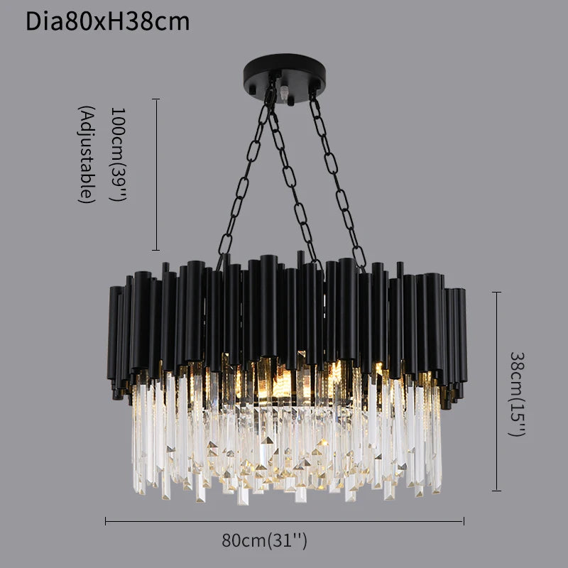 Black Tube Villa Round Crystal Chandelier Lamp