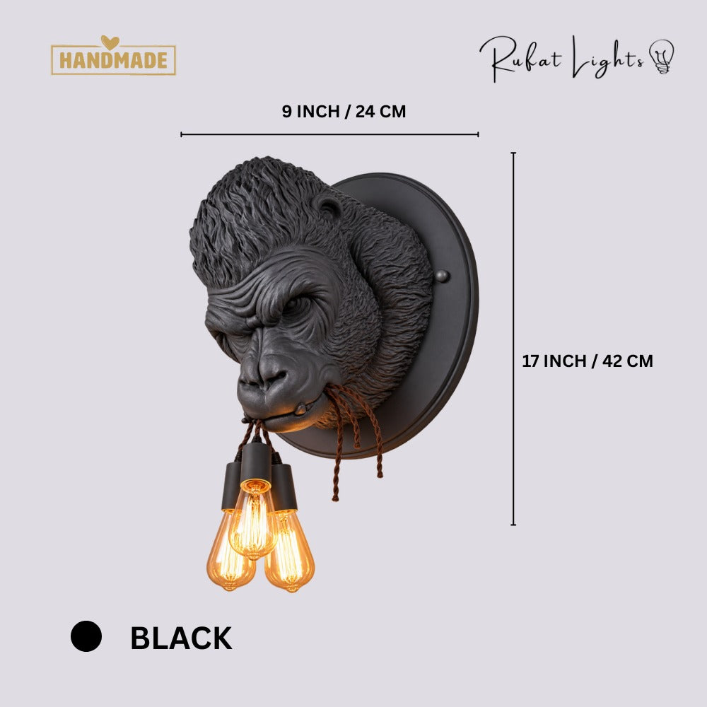 Nordic Resin King Kong Gorilla Wall Lamp Black dimensions: 9 in (24 cm) wide, 17 in (42 cm) high