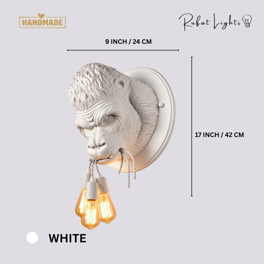Nordic Resin King Kong Gorilla Wall Lamp White dimensions: 9 in (24 cm) wide, 17 in (42 cm) high
