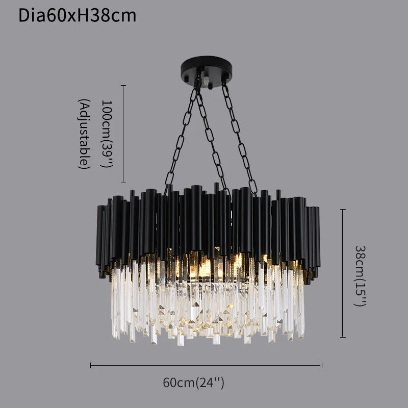 Black Tube Villa Round Crystal Chandelier Lamp
