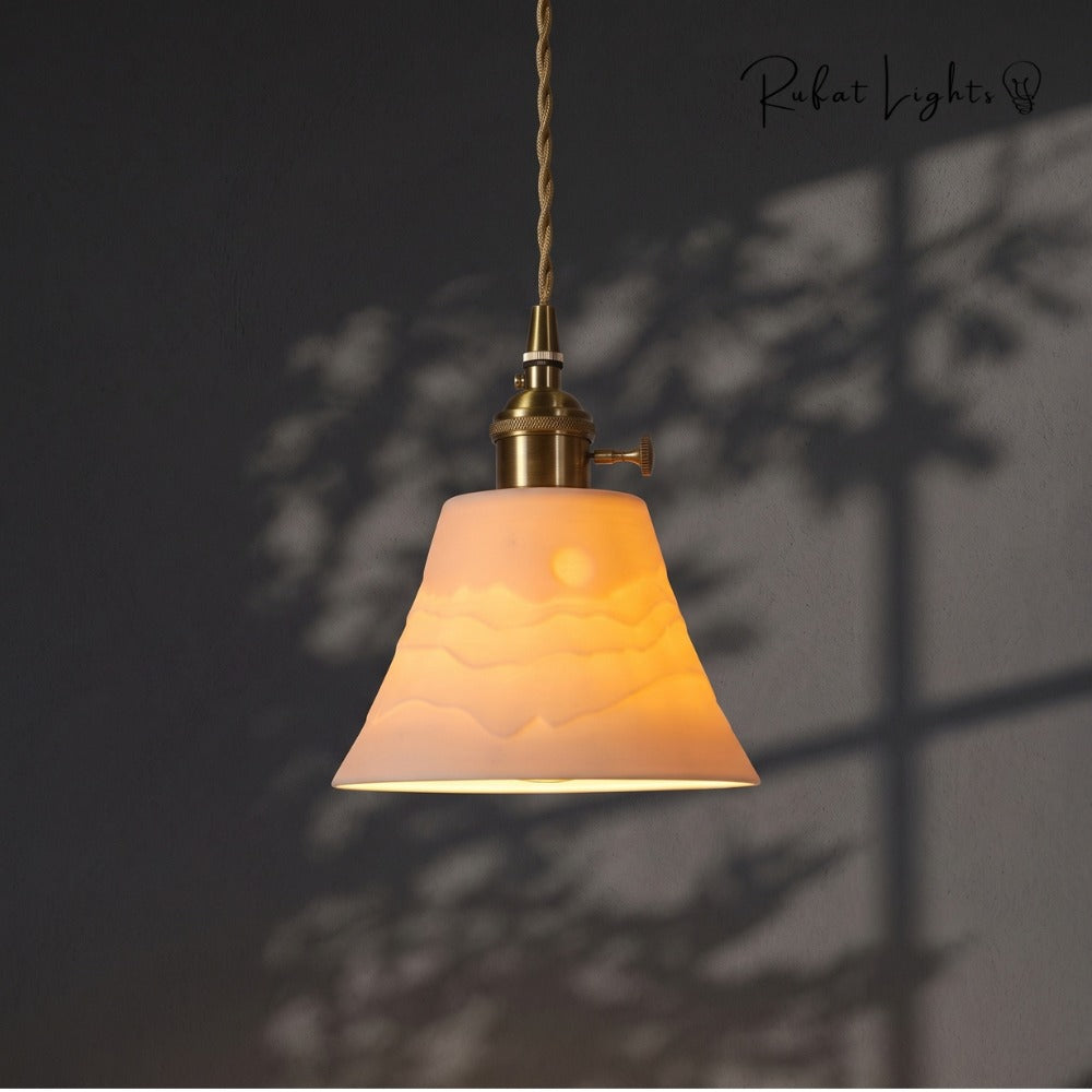 Handcrafted Ceramic Lampshade Pendant Light Cone with leaf shadows