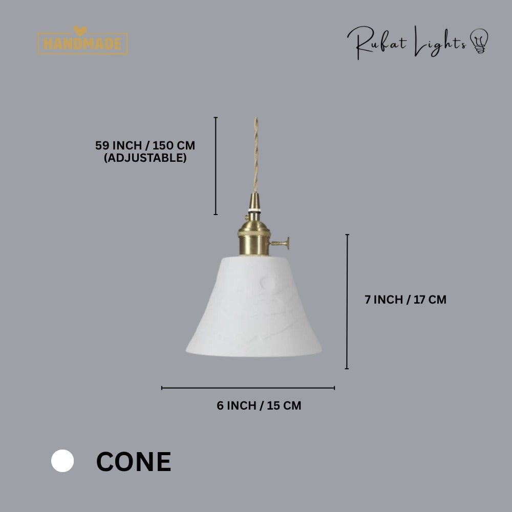 Handcrafted Ceramic Lampshade Pendant Light Cone dimensions: 6 in (15 cm) wide, 7 in (17 cm) high, 59 in (150 cm) adjustable hanging length