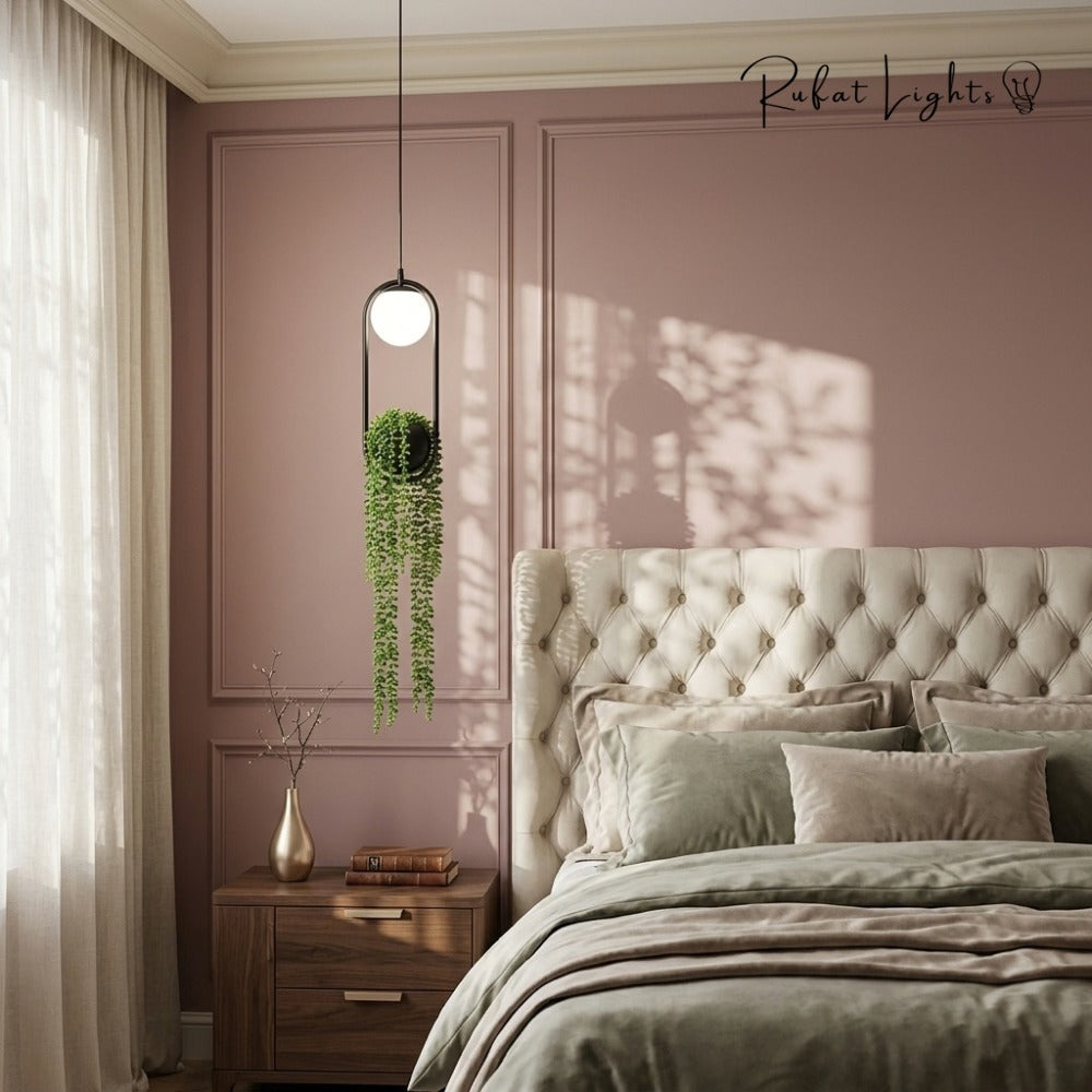Hanging Garden LED Pendant Light beside a bed