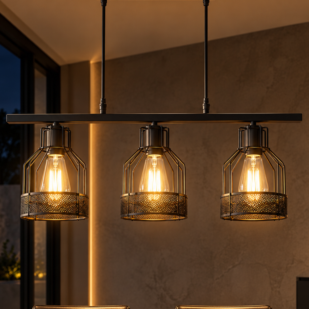 Industrial Style Loft Multi-Heads Chandelier Lamp 3-head version with warm Edison bulbs