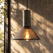 Iron Lampshade Cement Bar Pendant Lamp Cone with mesh shade and cement top