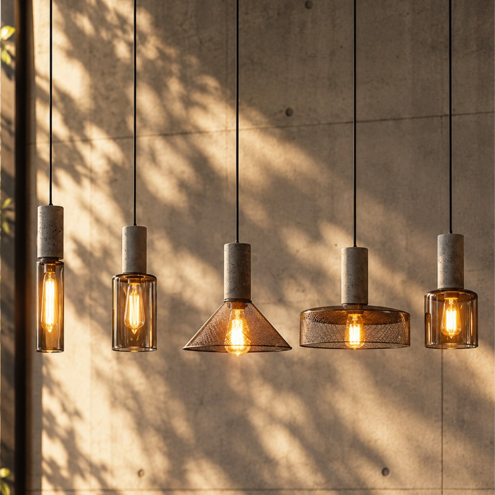 Iron Lampshade Cement Bar Pendant Lamp all five designs in a row
