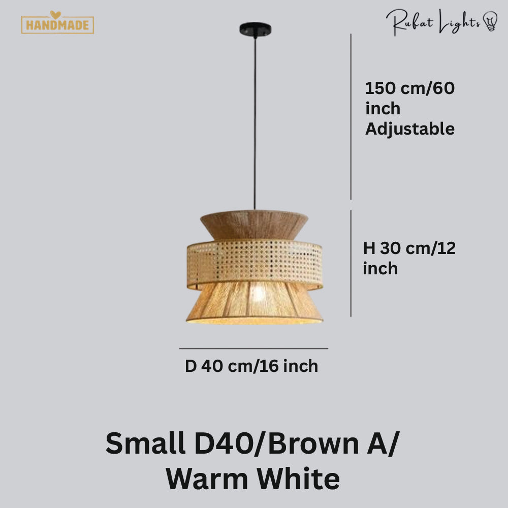 Japanese Rope Zen Teahouse Pendent Light dimensions Small D40 Brown A Warm White