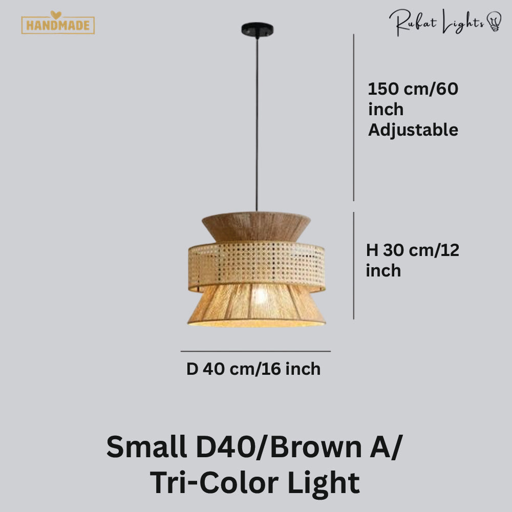 Japanese Rope Zen Teahouse Pendent Light dimensions Small D40 Brown A Tri-Color Light