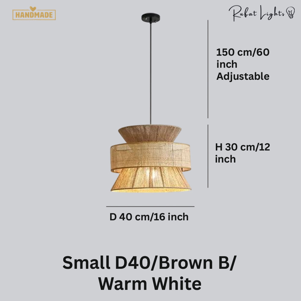 Japanese Rope Zen Teahouse Pendent Light dimensions Small D40 Brown B Warm White