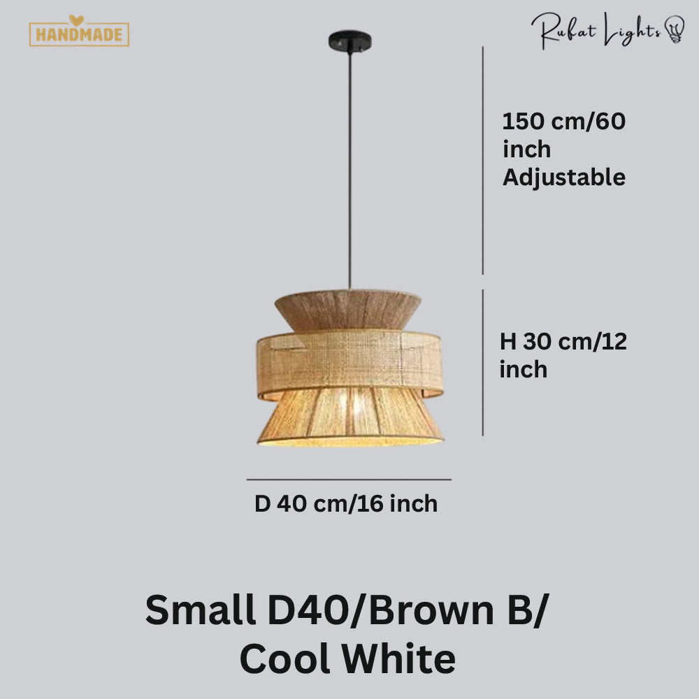 Japanese Rope Zen Teahouse Pendent Light dimensions Small D40 Brown B Cool White