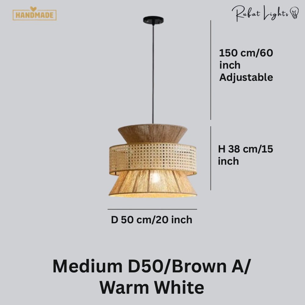 Japanese Rope Zen Teahouse Pendent Light dimensions Medium D50 Brown A Warm White