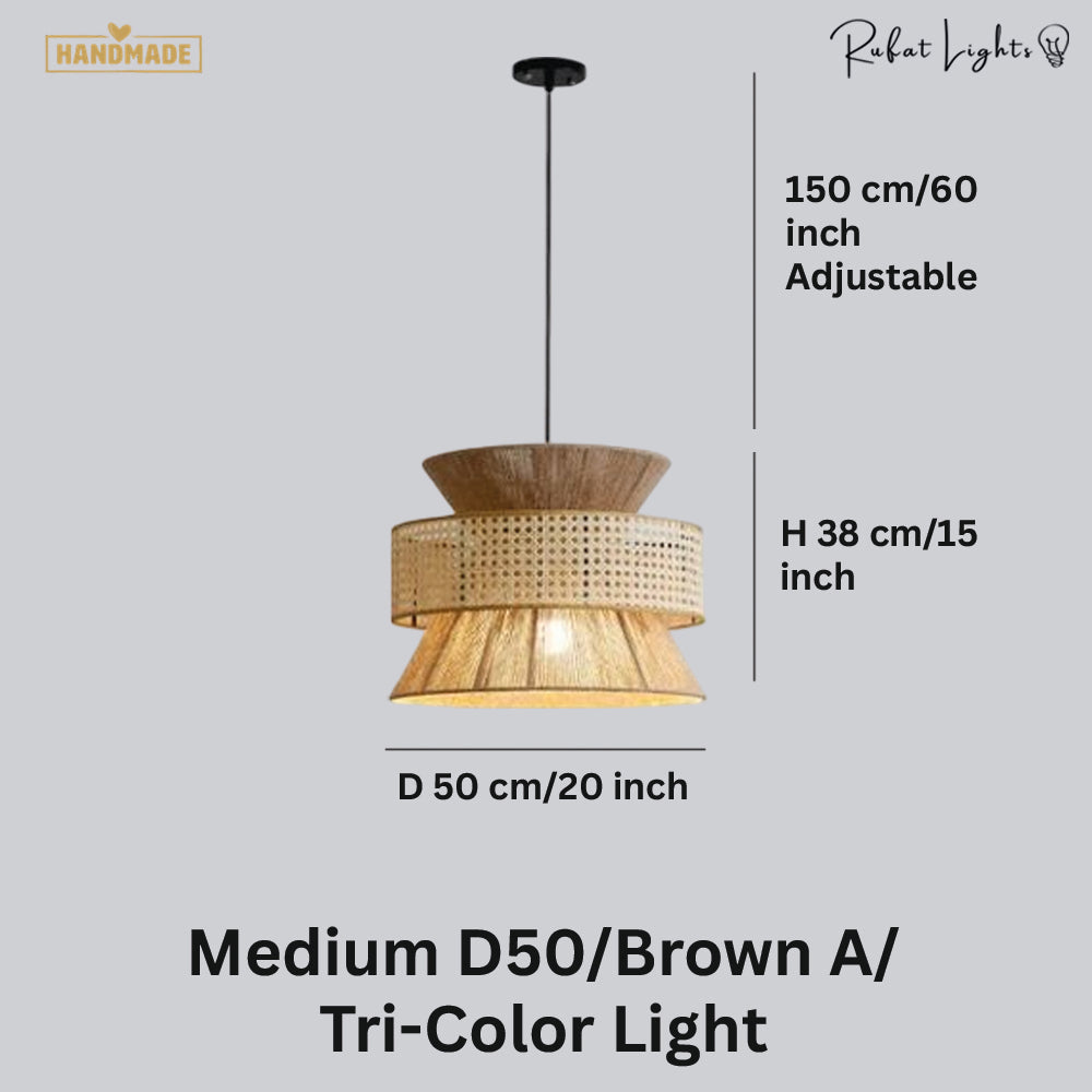 Japanese Rope Zen Teahouse Pendent Light dimensions Medium D50 Brown A Tri-Color Light