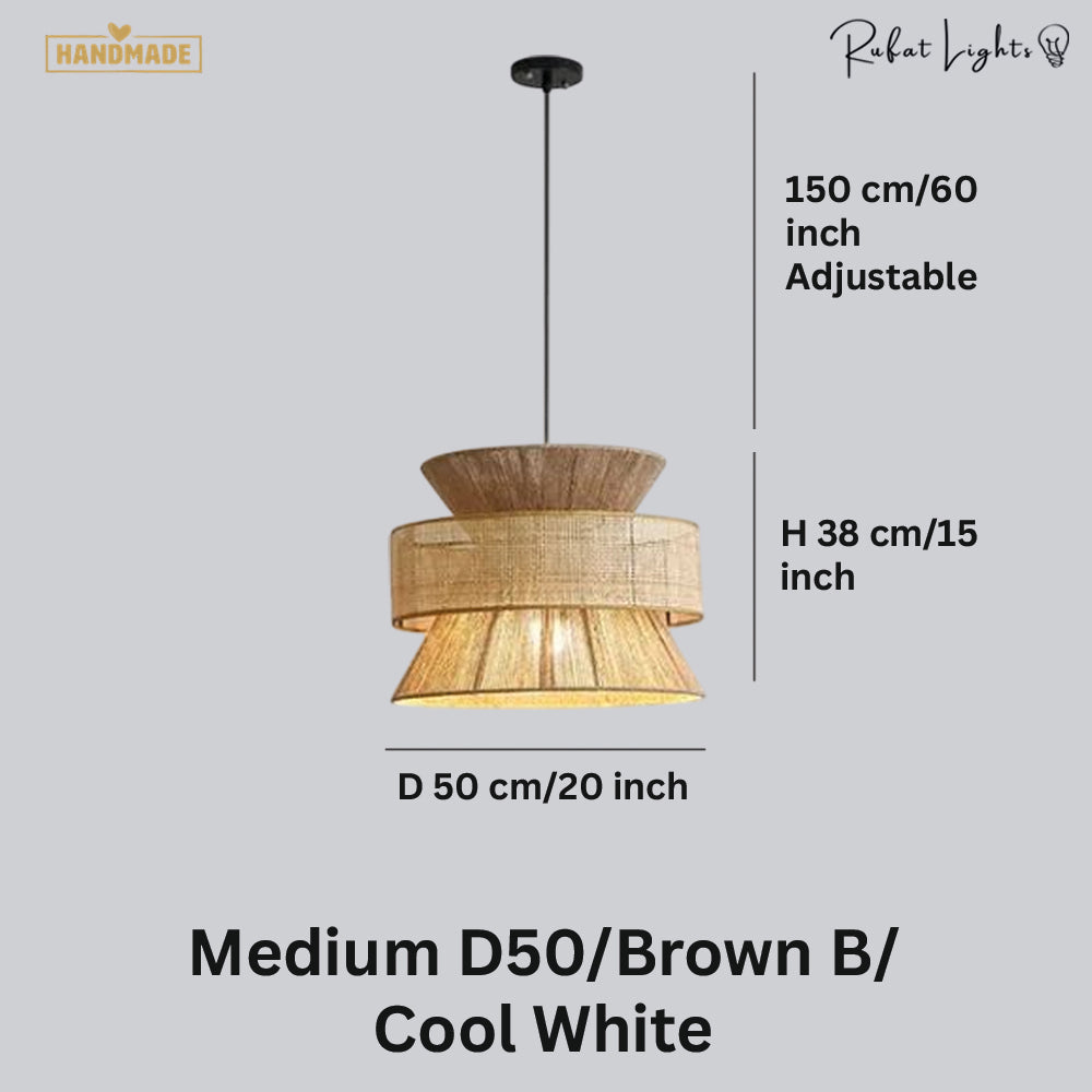 Japanese Rope Zen Teahouse Pendent Light dimensions Medium D50 Brown B Cool White