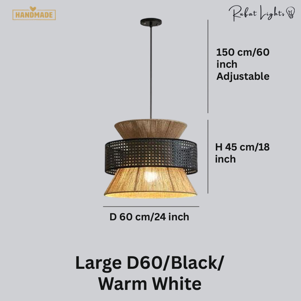 Japanese Rope Zen Teahouse Pendent Light dimensions Large D60 Black Warm White