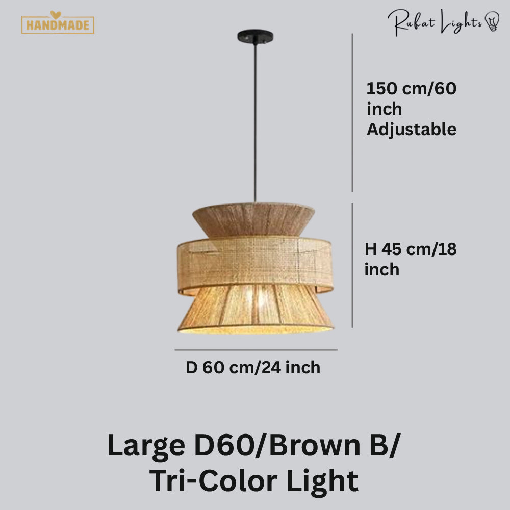 Japanese Rope Zen Teahouse Pendent Light dimensions Large D60 Brown B Tri-Color Light